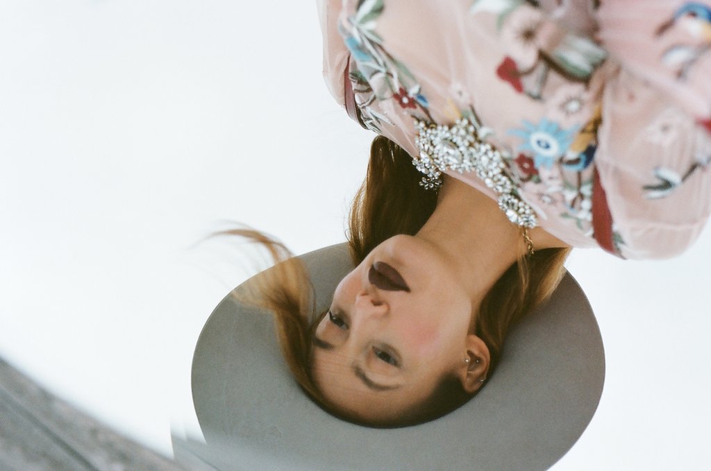 reflection of model in mirror.