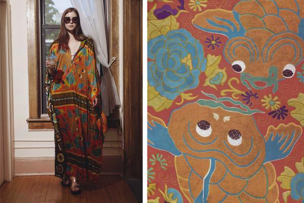 diptych of model and detail from dress.