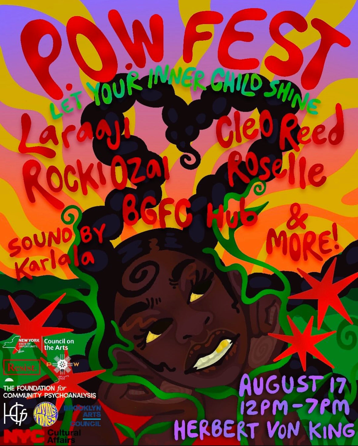 promo poster of festival line up and names of performers and list of sponsors and date and fest info