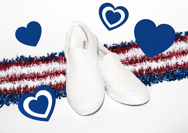patriotic still life featuring shoes.