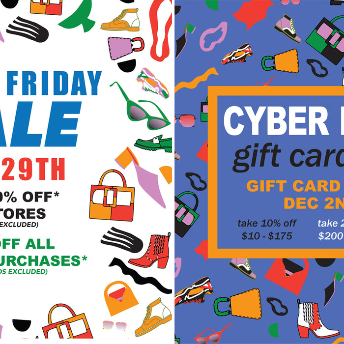 diptych flyers: black friday sale nov 29th in stores (music excluded) 10% off all online purchases * (gift cards excluded). and flyer: cyber monday gift card special gift card discounts dec 2nd only, full description of flyers in blog. 