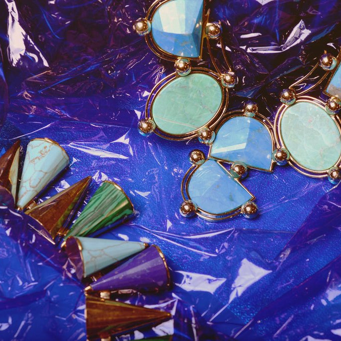 still life of costume jewelry necklaces.