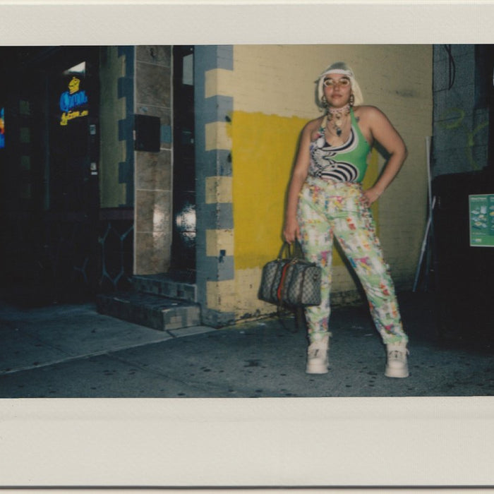 gabriela in print mixed conceptual look.
