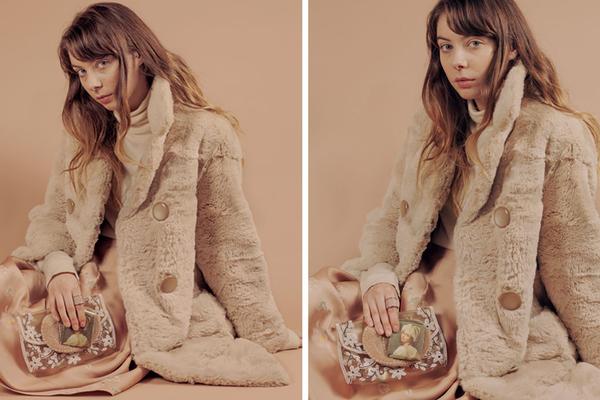 diptych of model seated.