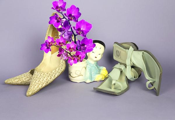 still life of dior pump heels and sandal heels.