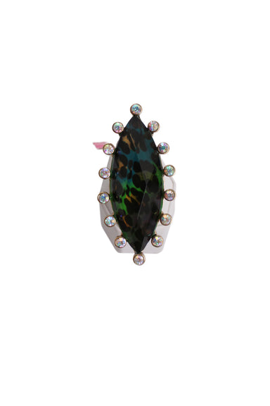 betsy johnson rainbow and animal patterned oversized ring surrounded by miniature stones.