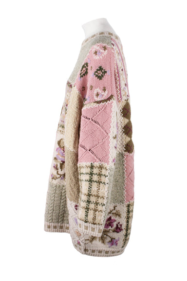profile of sweater with crochet design.