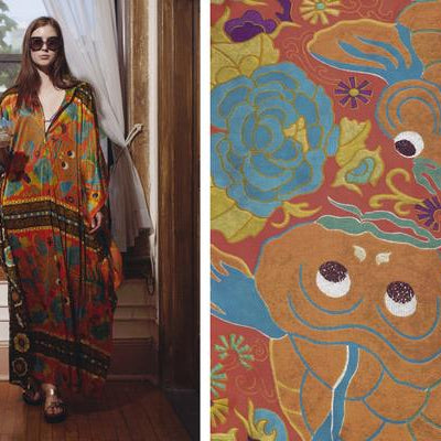 diptych of model and detail from dress.