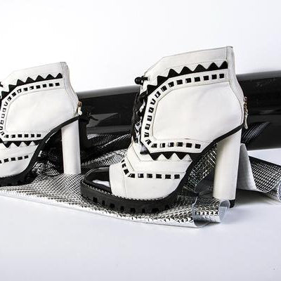 black and white heel boots. 