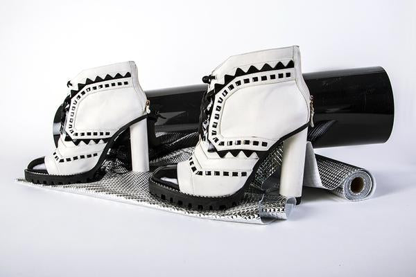 black and white heel boots. 