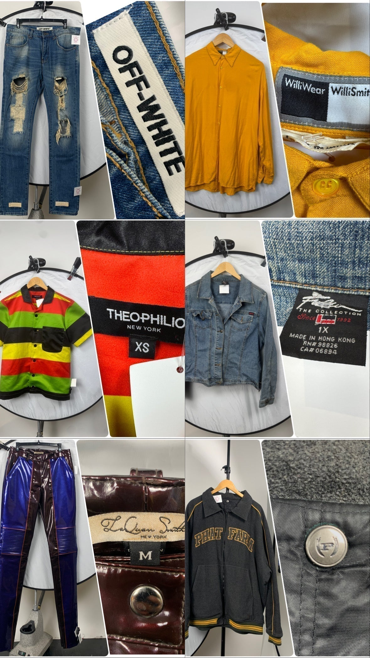 multiple images of clothes and brand tags