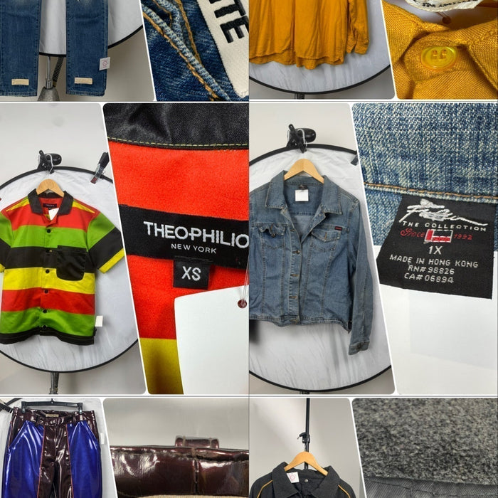 multiple images of clothes and brand tags