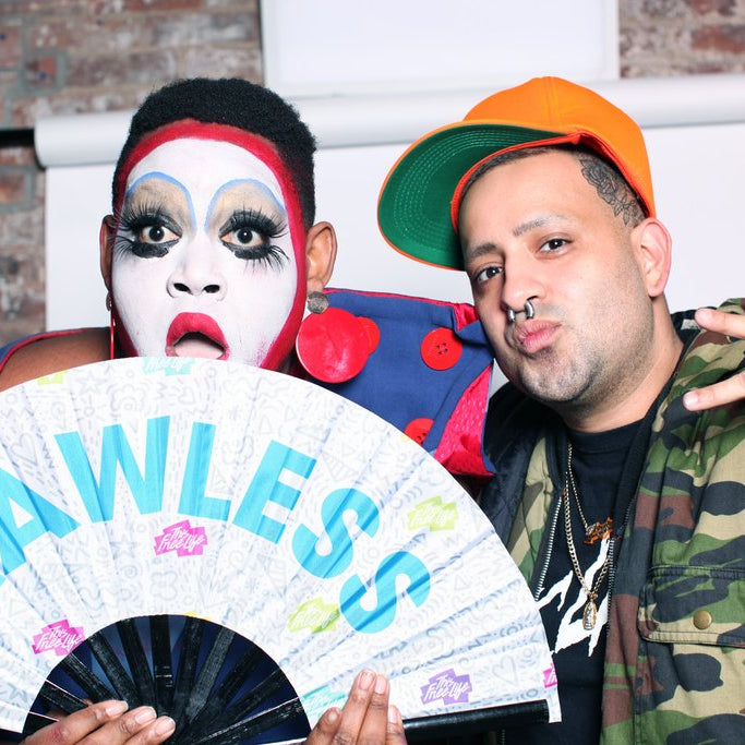 merrie cherry and horchata portrait with fan that reads 'flawless'.