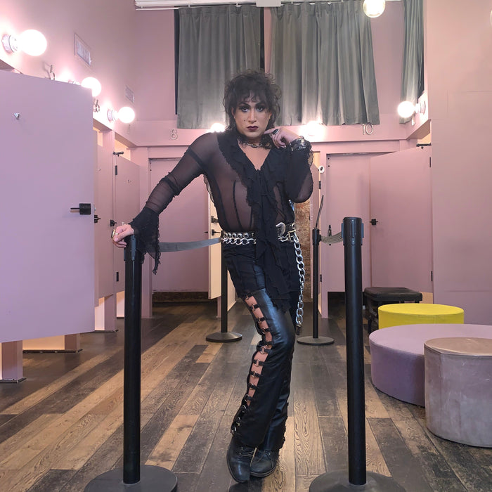 angelika posing the house down in greenpoint beacon's dressing room
