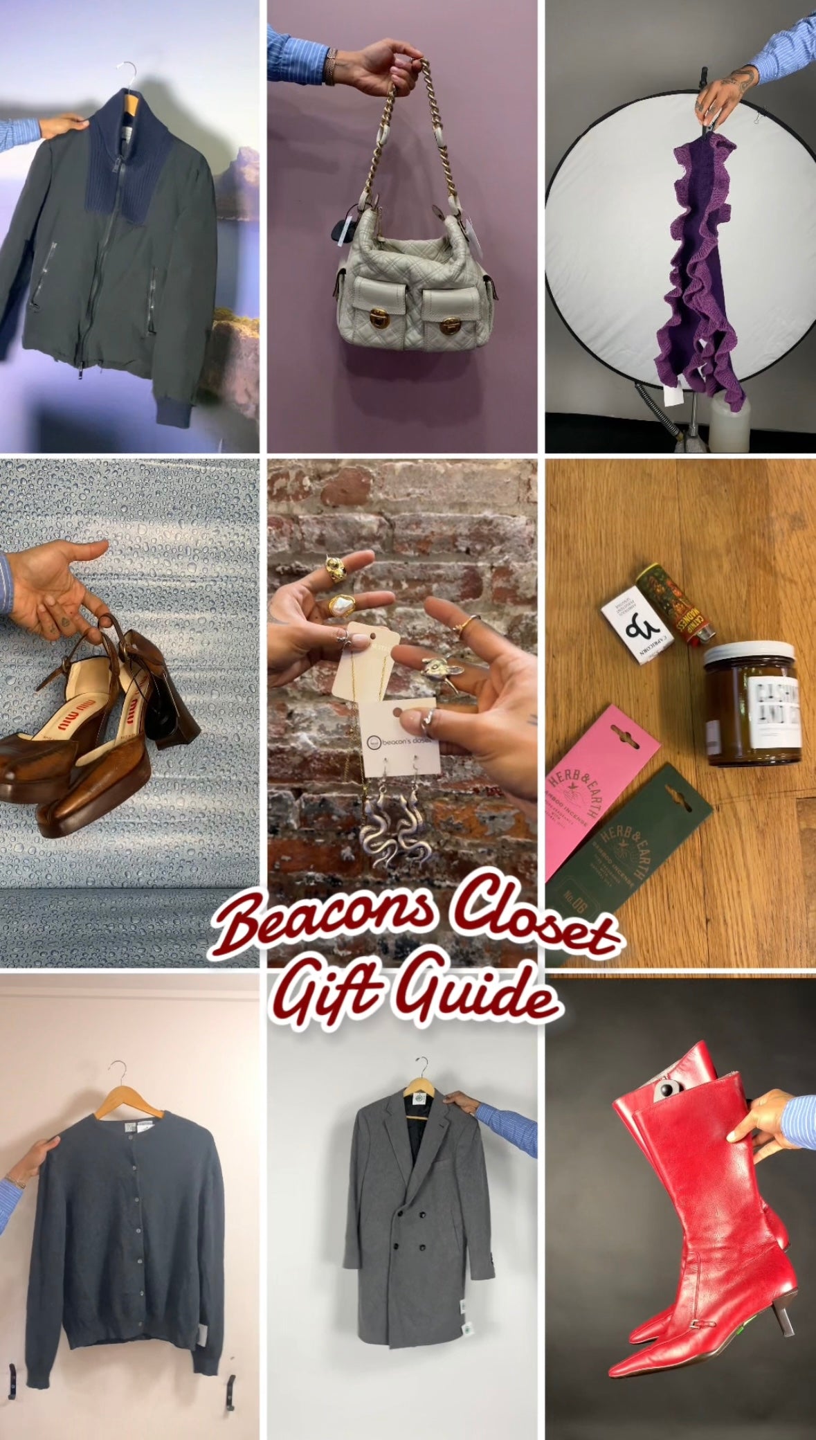 a grid photo of 9 different fashion items for gift guide