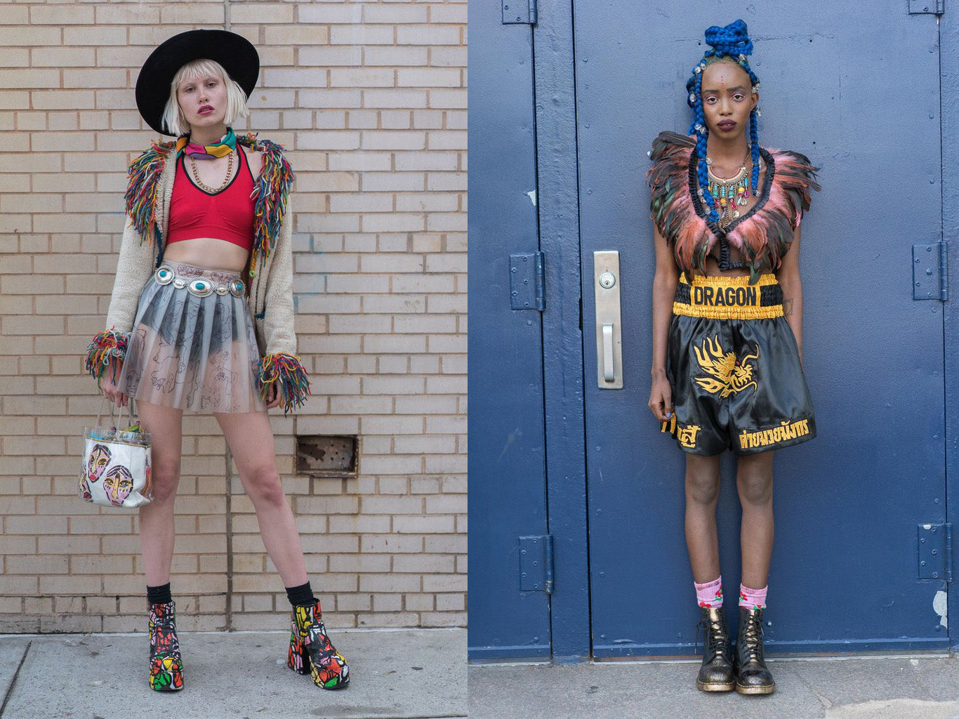 diptych of two stunning new yorkers with stunning street style. 