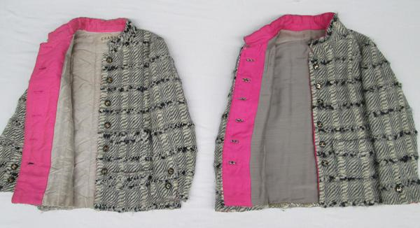 original chanel jacket on left, copy on right.