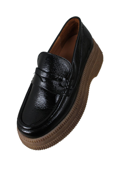 above angle of loafers with rounded toe. 