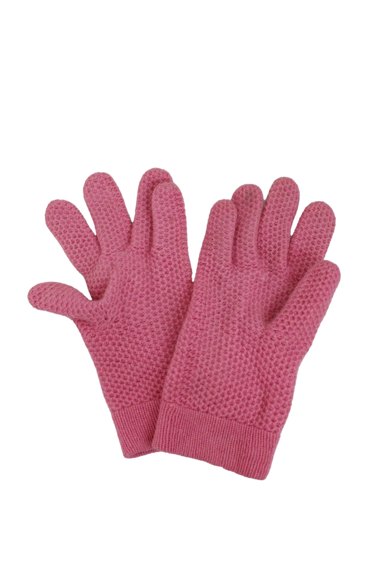 front angle of saks fifth avenue pink cashmere gloves.