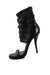 description: alexander wang gladiator black leather sandals. features stiletto heels with platform, wrap-around straps and buckle closure at uppers, pointed toe silhouette, and cushioned sole. 