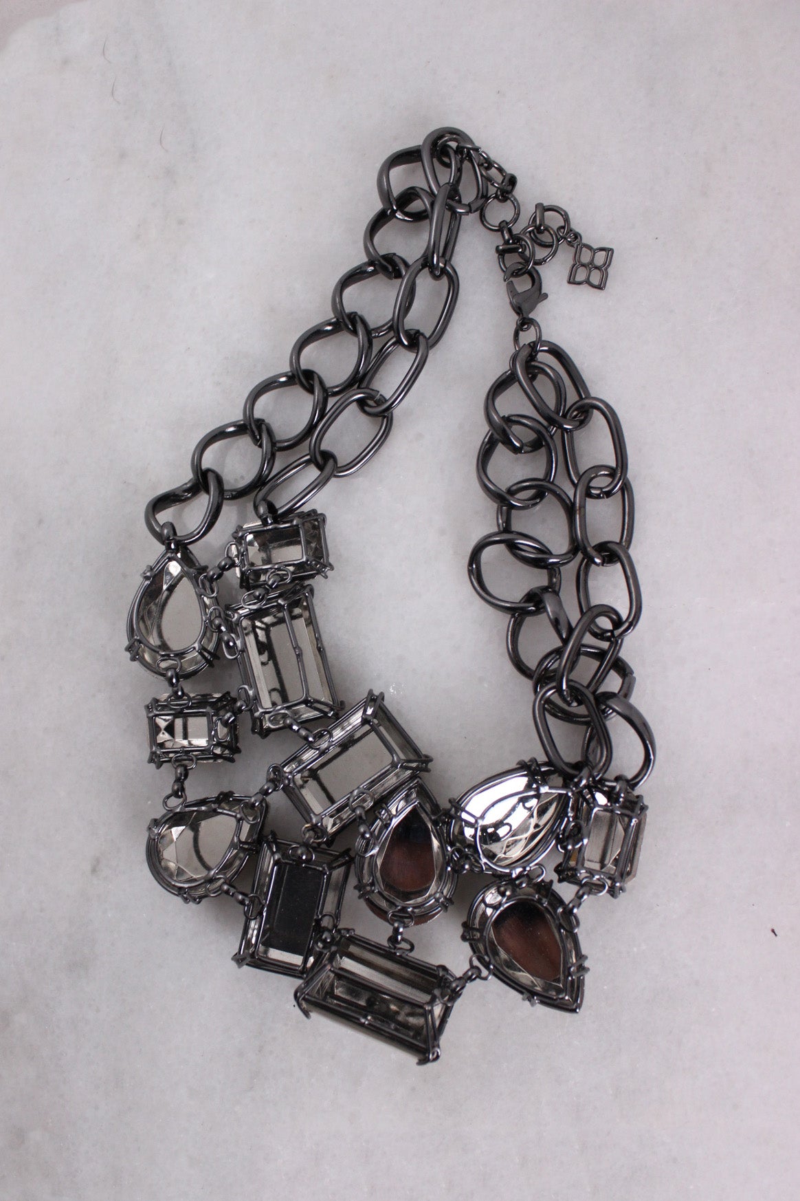 bcbg grey and mirrored statement necklace