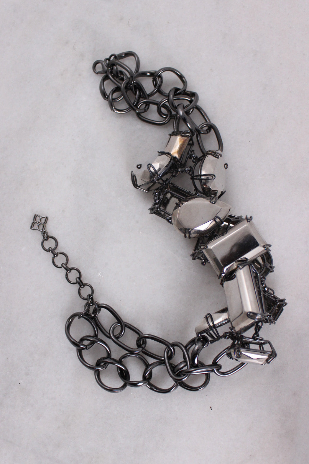 bcbg grey and mirrored statement necklace