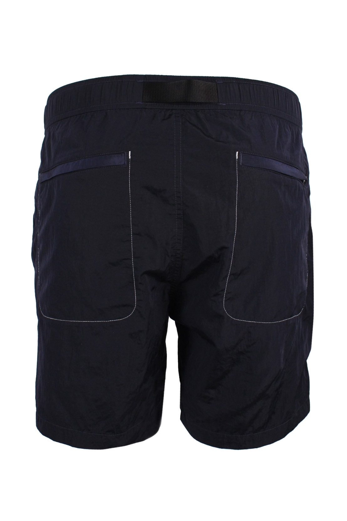 back angle saturdays trunks featuring contrast stitching details and rear zippered pockets.