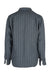 back angle vince steel blue and white long sleeve striped linen shirt with buttoned cuffs.