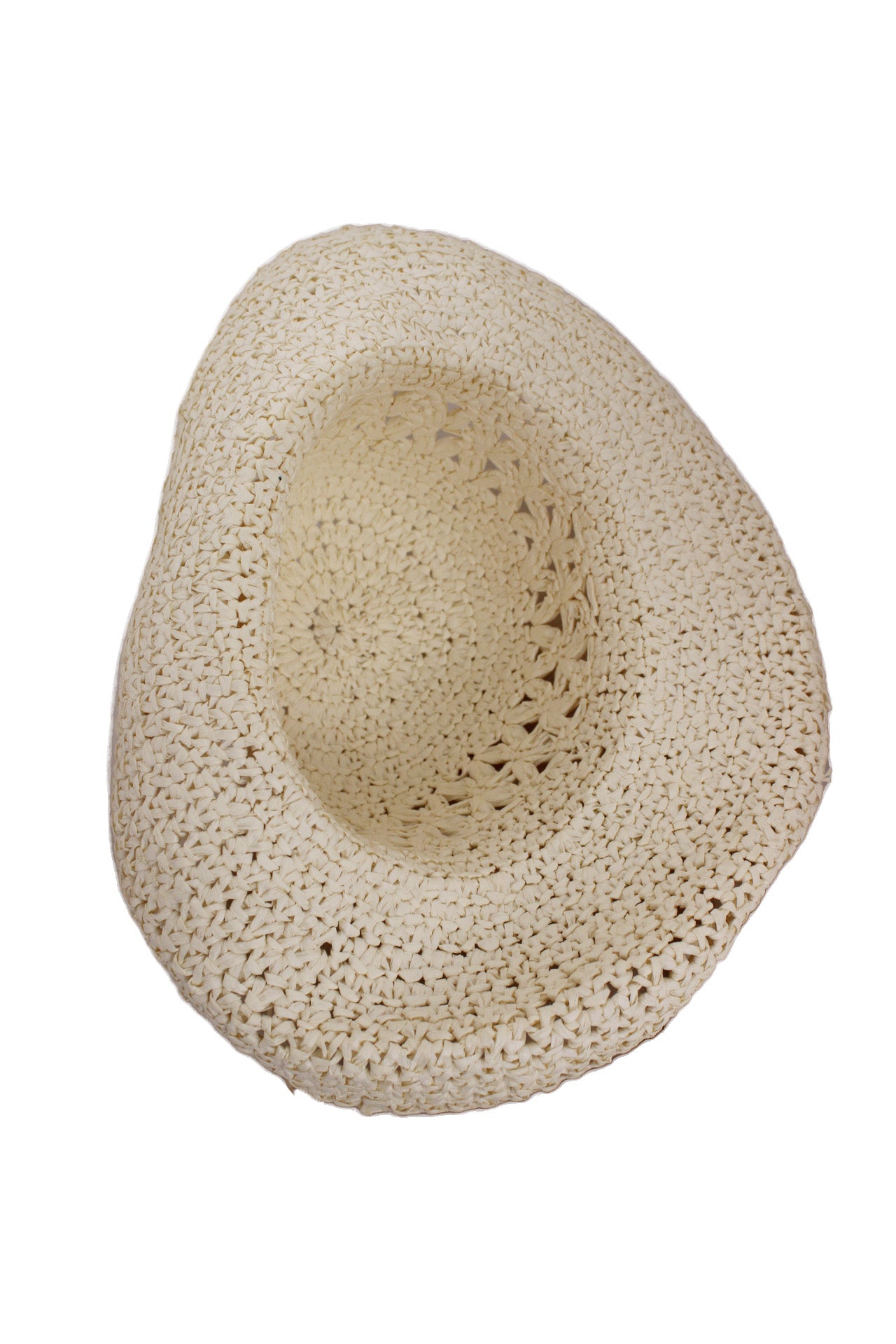 interior of hat with wide brim. 