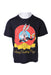 short sleeve black t-shirt with an oversized graphic of the bugs bunny character across the chest with ‘happy birthday bugs’ written across the bottom