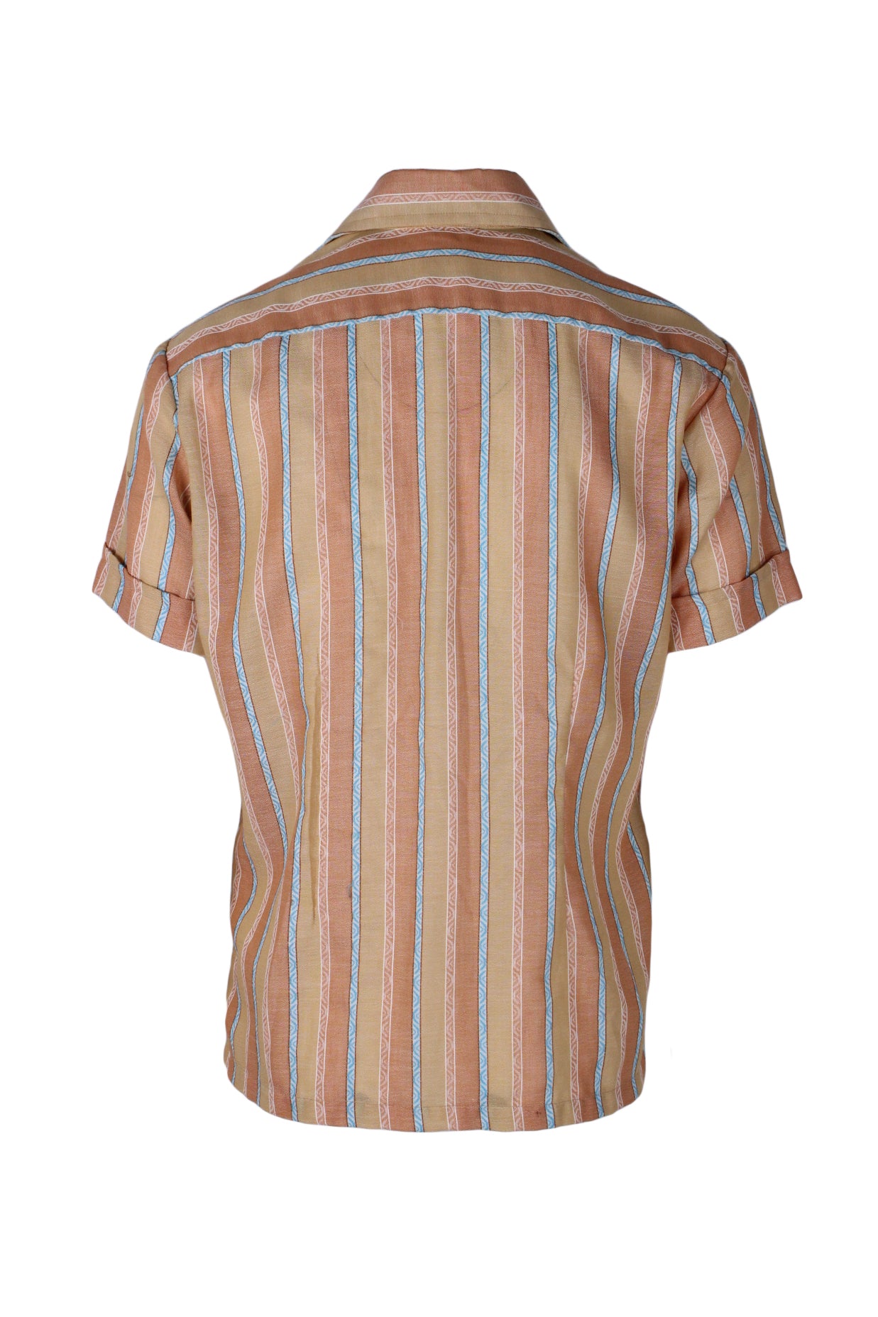 rear view with stripes throughout of shirt.