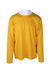 front angle of  bianca chandon yellow long sleeve shirt on masc mannequin torso. features round ribbed collar, straight hem, and dash line faux flame print on both forearms. 