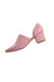 profile of intentionally blank pink flamingo heeled loafers. features pointed toe, block heels, elastic gore at side vamp, and slip on style. 