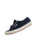 angled profile of navy sneakers with top lace-up closure and branded side tab reading ‘superga’
