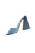 the attico sky blue mule heels. features a square toe area and triangular block heel. 