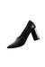 clergie black pumps. features a pointed toe area and block heel style.