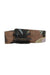 front of burberry brown wide toggle belt. features floral painted design throughout, and embossed logo brand at toggle closure. 