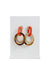 front of unlabeled orange hoop rhinestone earrings. features linked asymmetrical hoop design, and push back closure.  