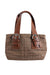 coach light brown shoulder bag. features a tote style and a zipper closure.