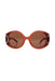 description: salvatore ferragamo red orange rounded frame sunglasses. features rounded plastic frame, light brown tinted lenses, and gold-tone accent at temples. 