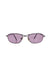 front view of enzo angiolini metallic black sunglasses. features light purples lenses, and ‘eno angiolini’ logo printed at arms.
