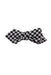 front angle of alexander olch black and white velvet houndstooth bowtie. features black on black pattern, brown satin backing, adjustable width, and pre-tied bow. 