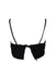 rear of black frayed effect tank top with back self-tie closure and center bag.