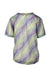 rear of metallic rainbow colored wide knit short sleeve t-shirt