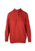 front angle of vintage courreges rusty red pull-over sweater. features mock-turtleneck, five button half placket, patterned small knit throughout, and long ribbed cuffs/hem. 