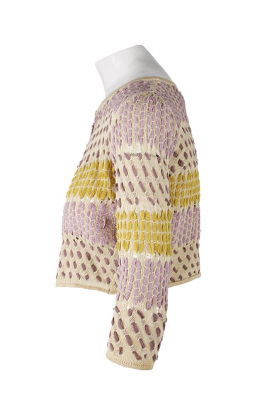 profile of crop cardigan with 3/4 sleeves.