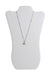 silver toned metallic necklace with a matching chocolate kiss-like pendant staged on neck form