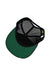 under angle of trucker hat. green fabric under brim. 