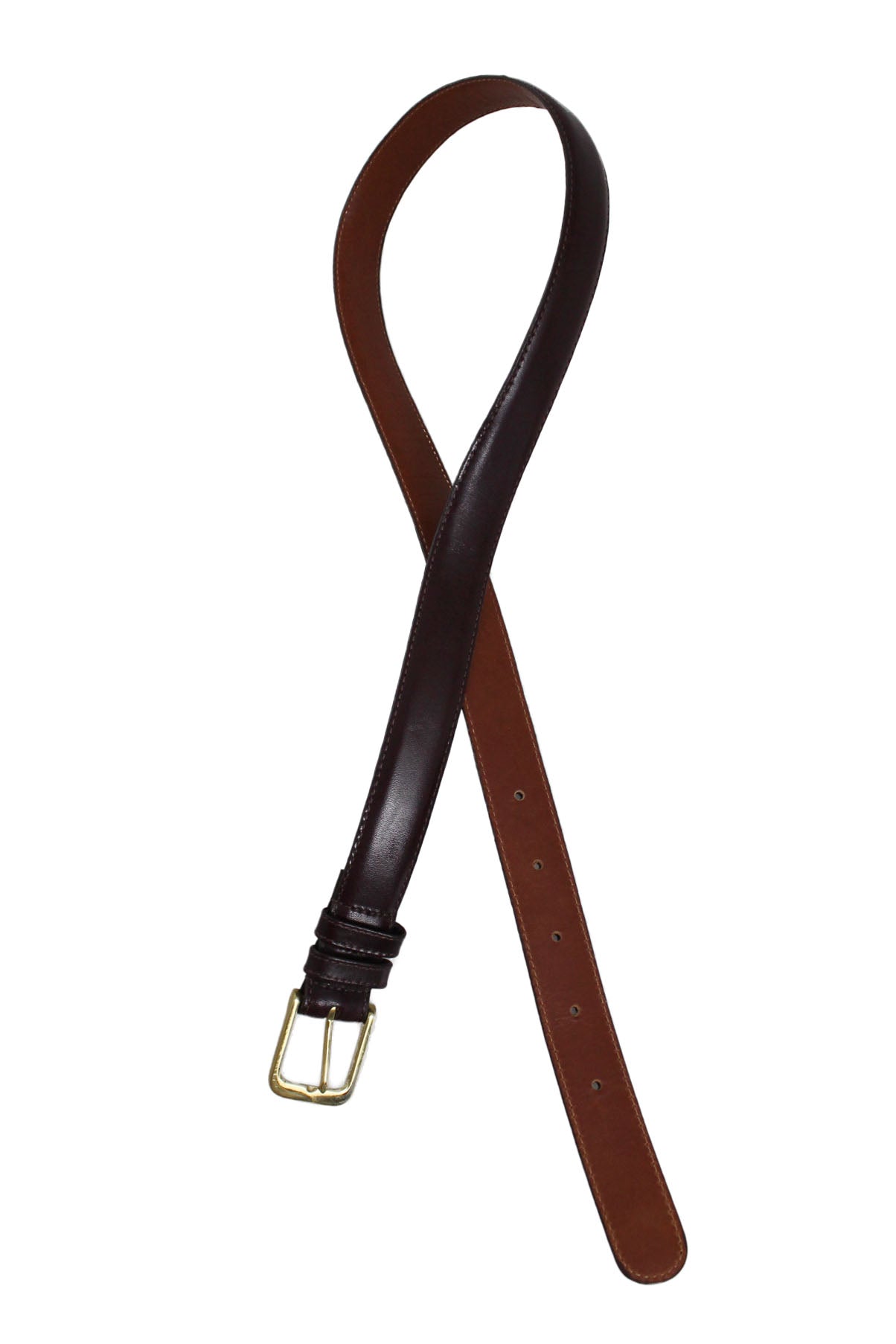 inner angle of leather belt. features lighter brown leather inner. 
