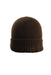 front angle of allsaints brown cotton ribbed beanie. 